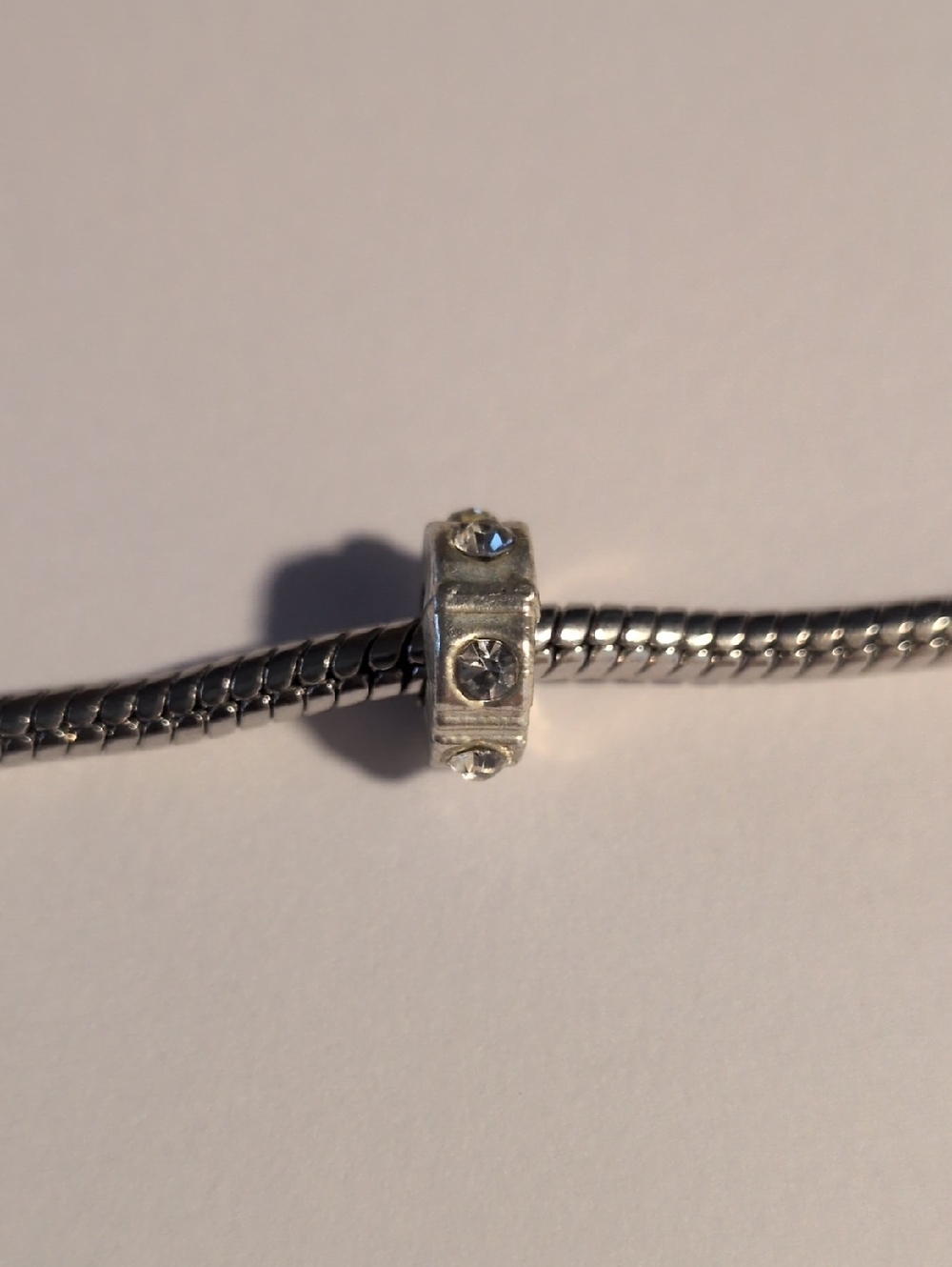 Silver CZ Rondelle Spacer Charm for Pandora Style Bracelet